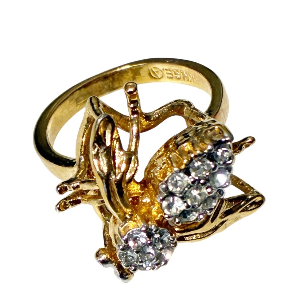 18k H.g.e Gold Tone‎ With Clear Rhinestone Bee Ring Size 6